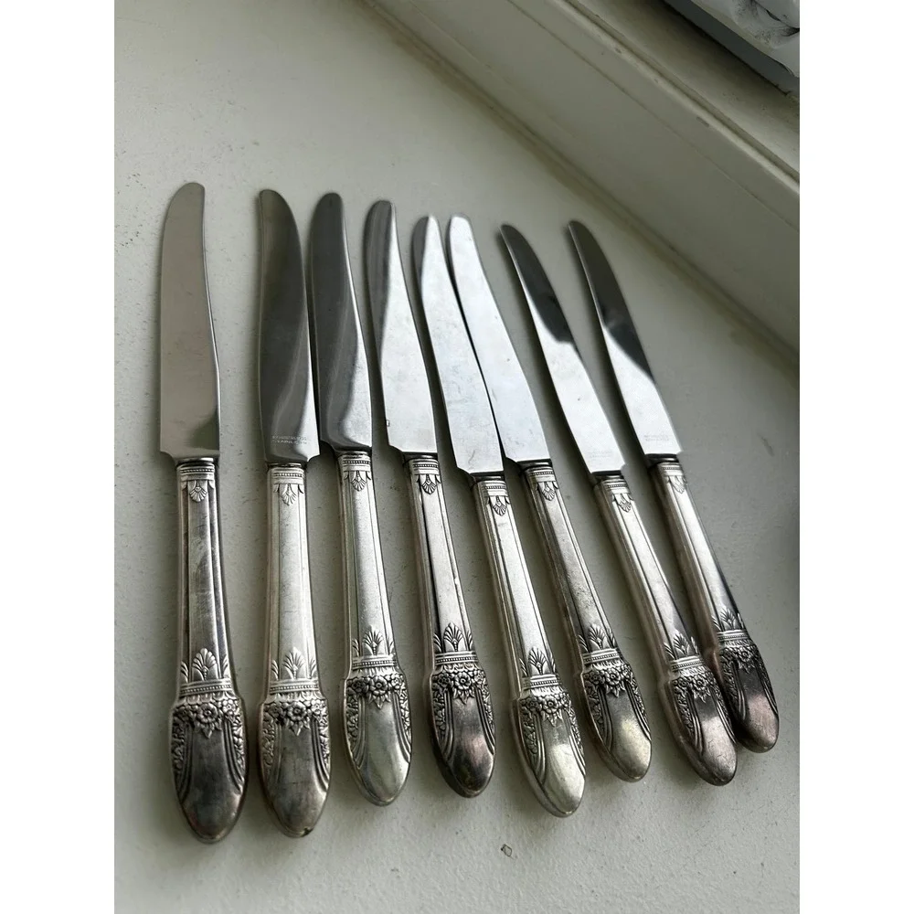 1937 Roger's Co. set of 8 First Love pattern stainless butter knives